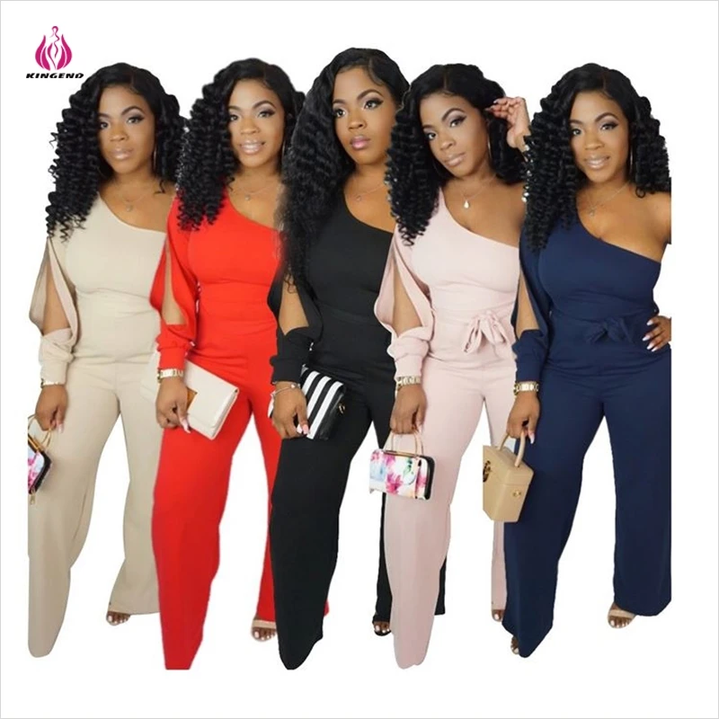 KG0612 Wholesale Summer Casual Solid Color One Sleeve Design One Piece Fashion Jumpsuit For Woman Clothes