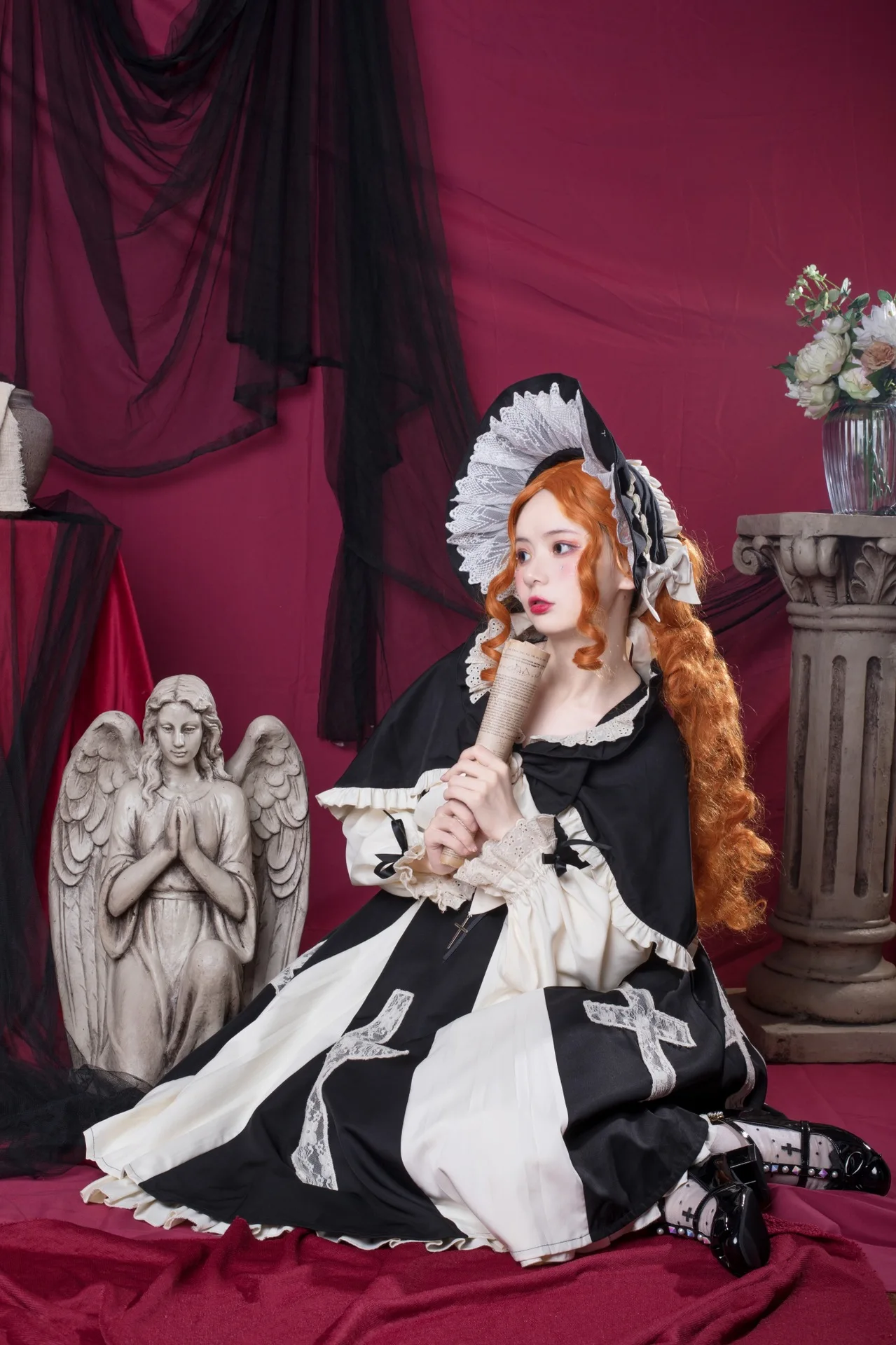 Three puppets lolita dress for women black nun Lace Flower Girl gothic Dress  Party  Lolita Dress