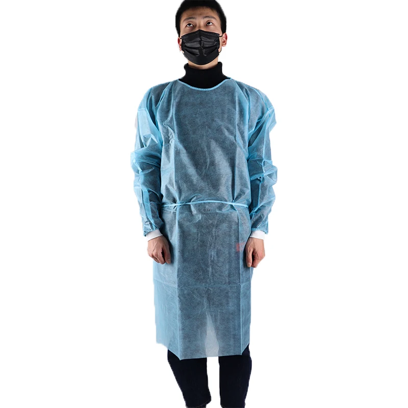 Large Isolation Gowns Single Layer Spunbond PPE Disposable Gown Elastic Cuffs Neck & Waist Tie