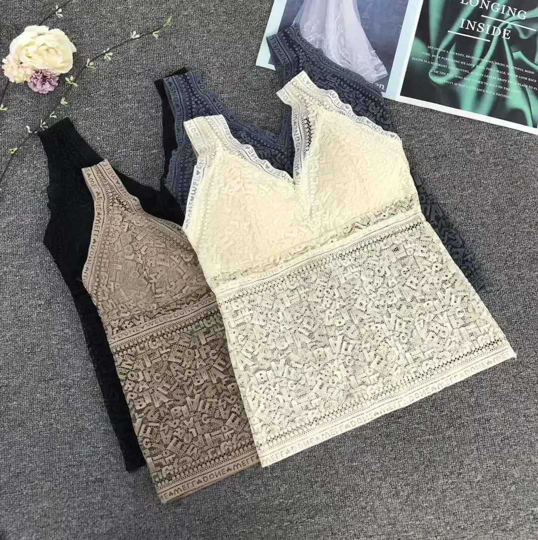 Lace Vest Top Women Lingerie Pad Sleeveless Straps Summer Print Tube Tank Tops One-piece Female Camisoles Underwear Chest Wrap