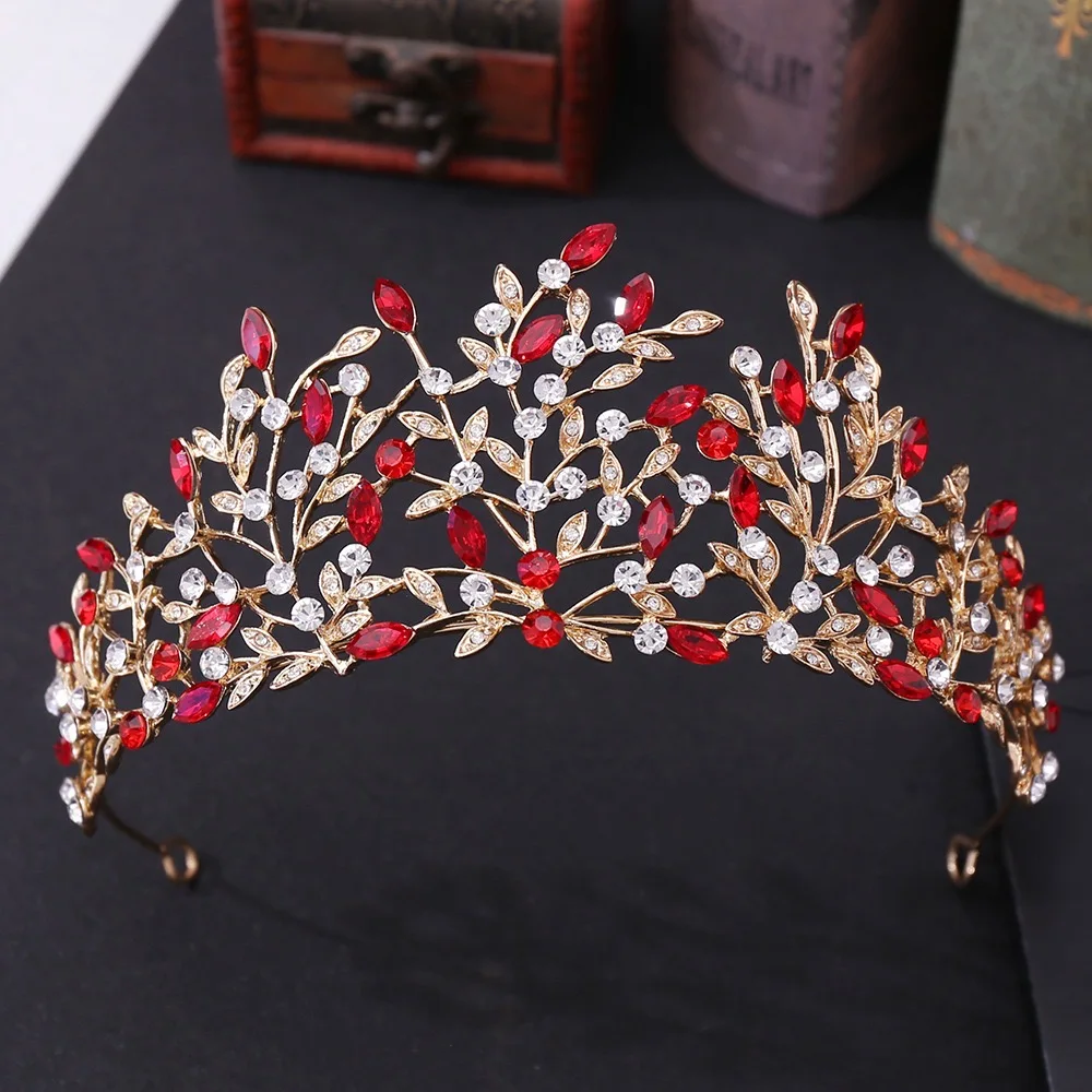 Western full leaves crystals bridal wedding crown headdress Girl princess crown rhinestone alloy hair accessories crown tiaras