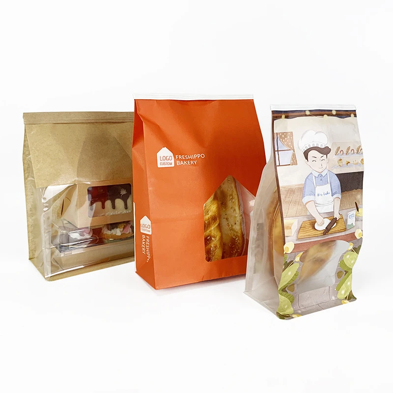 Manufacturer custom print hot selling high end kraft paper bread bag closure bread packing wrapping paper bag