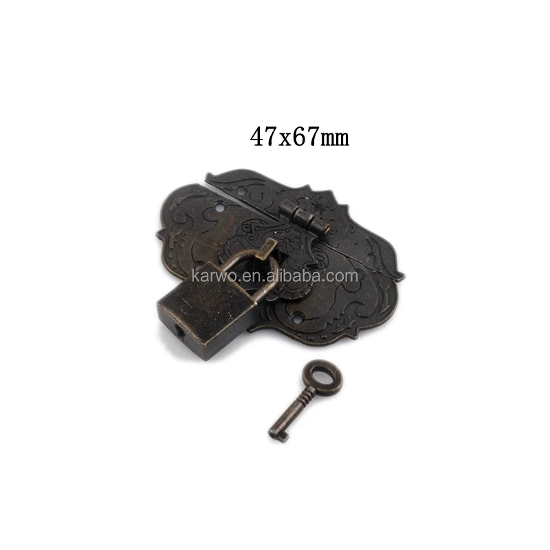 Antique Brass Wooden Box Lock Latch Hasp Square Padlock With Metal Clasp