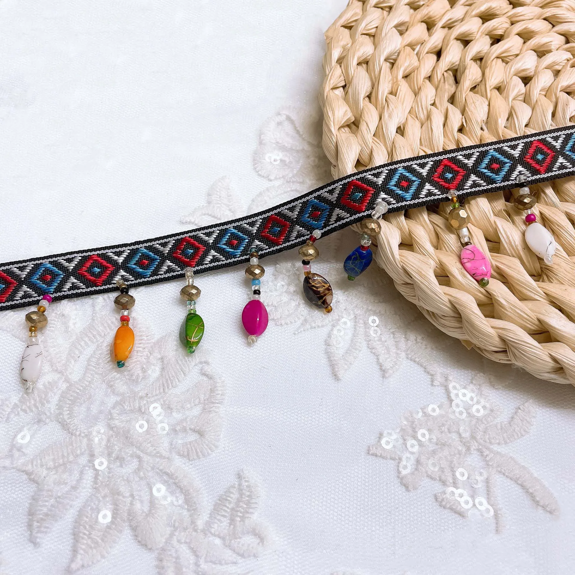 diy sewing clothes accessories ethnic lace webbing beaded tassel fringe jacquard geometric ribbon curtain creative textile trim
