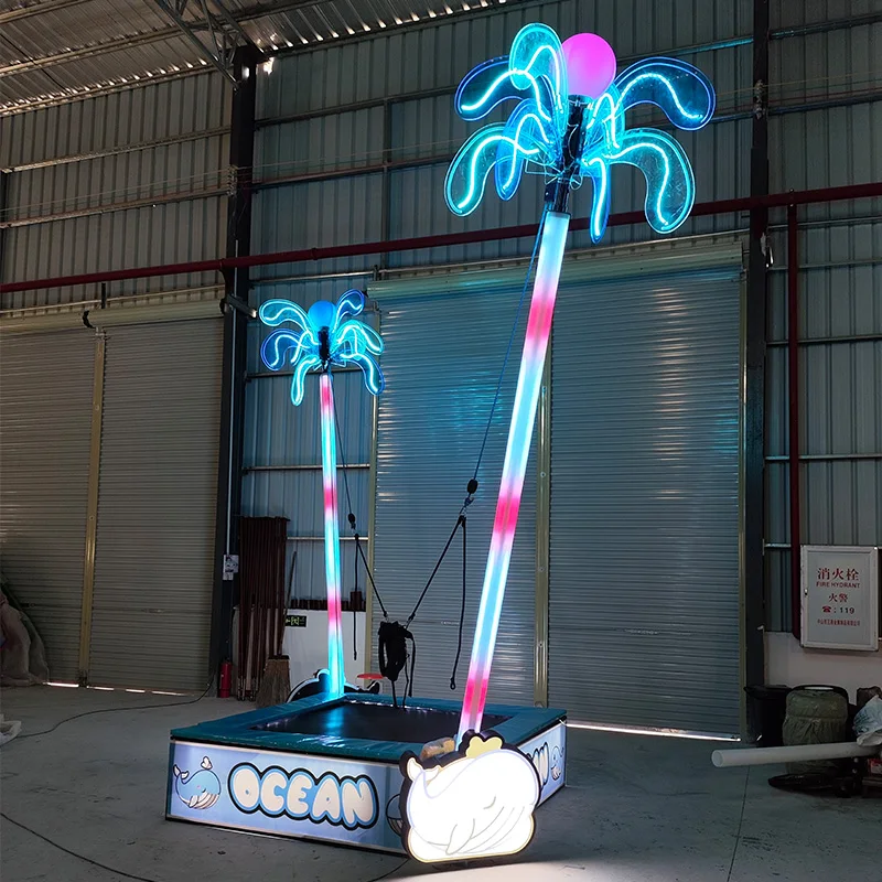 Haojile Factory Direct Sale Whale Fountain Bungee Jump Trampoline Kids Single Elastic Rope Kid Jumping Bed Foldable Trampoline