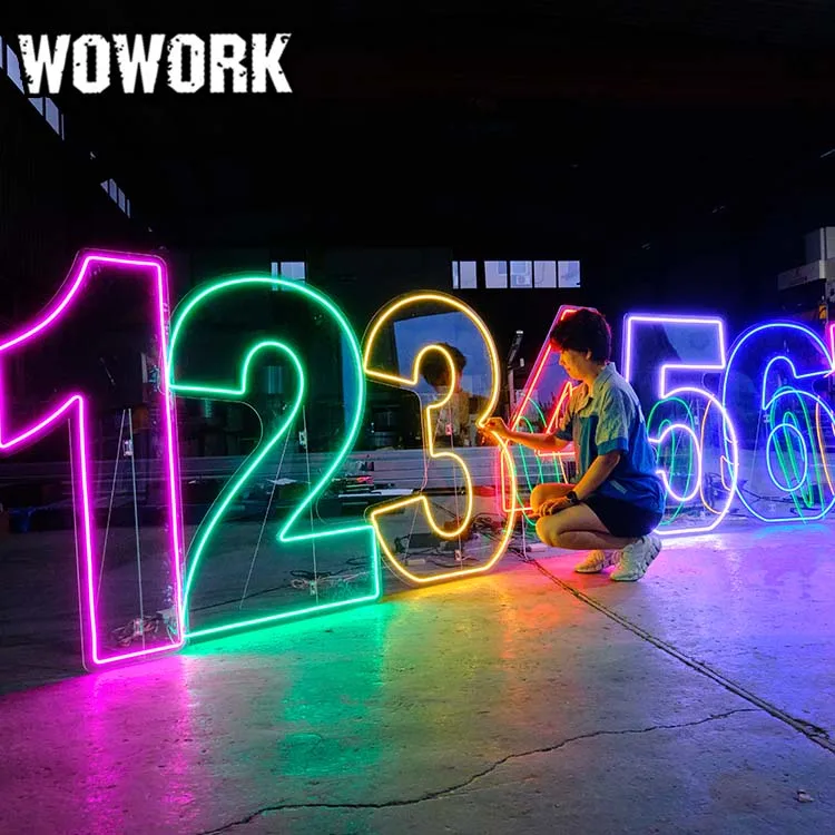 WOWORK 4ft 5ft acrylic RGB neon sign numbers letter standing flex for baby shower party decoration