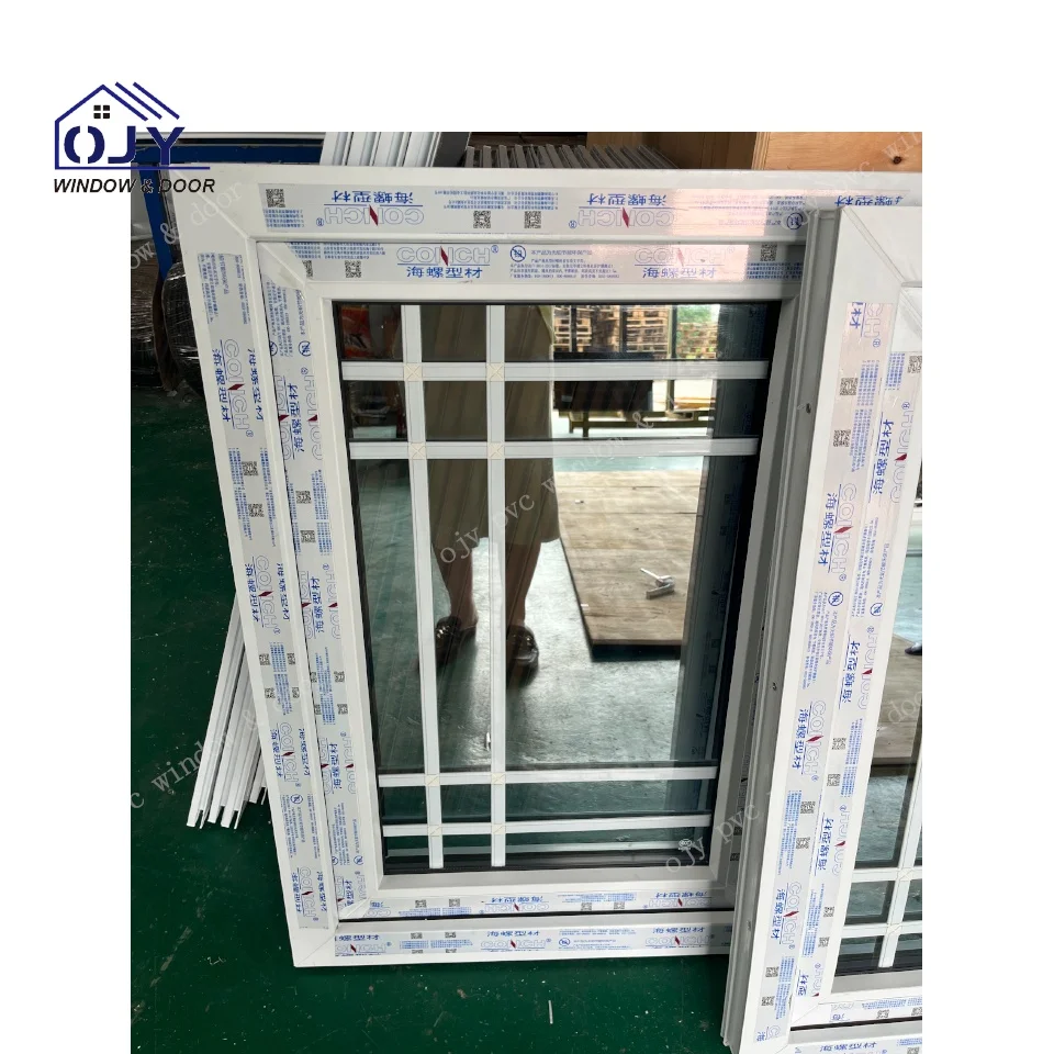 Conch profile style white upvc/pvc casement hurricane impact windows with grill