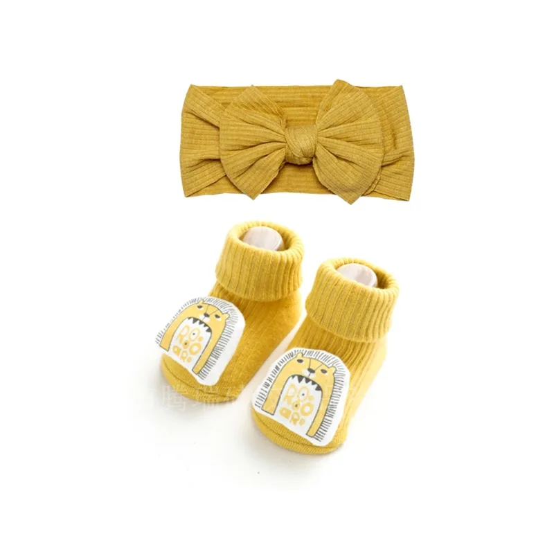 Baby Hairband Floor Socks Set Baby Solid Color Bow Hairband Cartoon Cute Animal Socks Set
