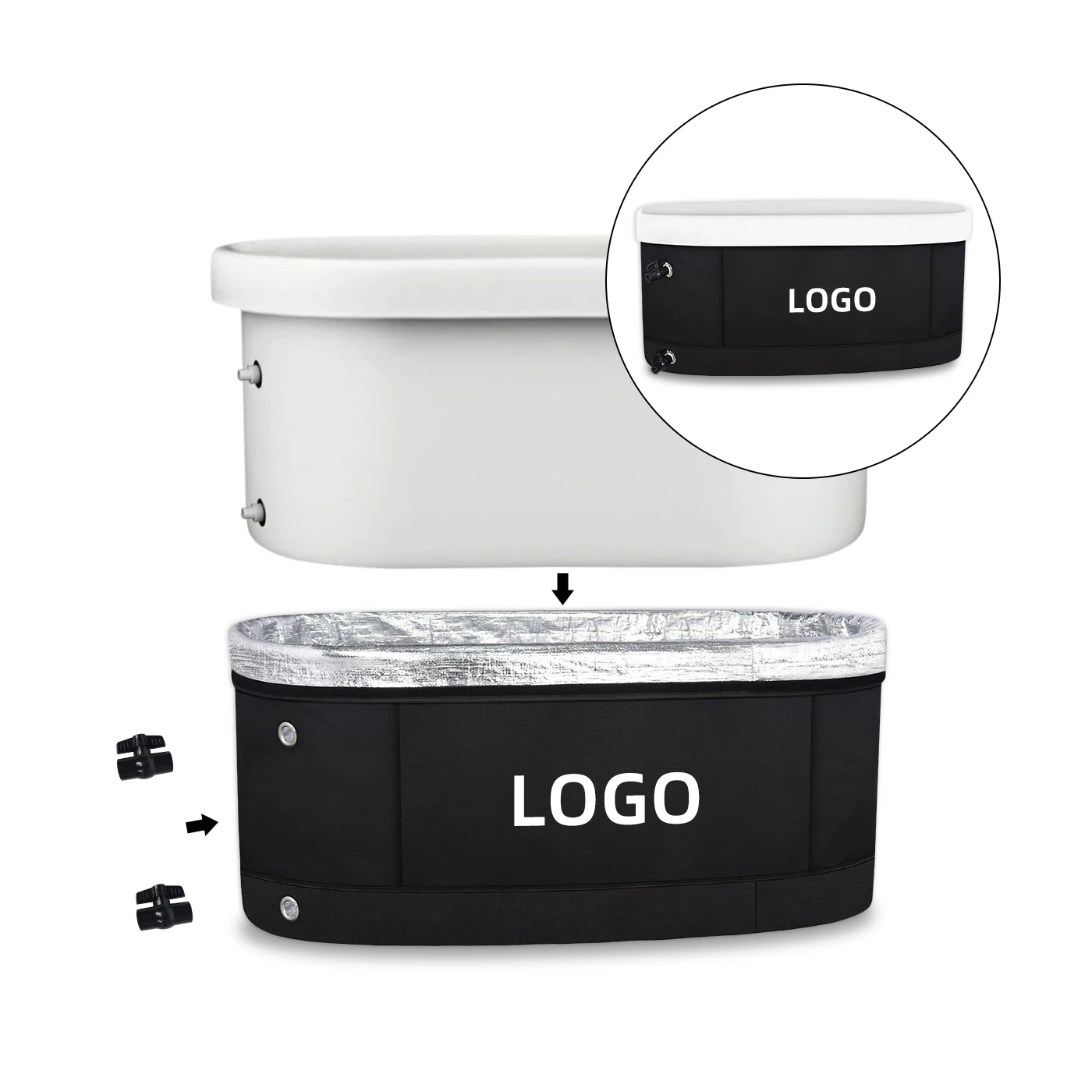 2024 New Oval Ice Bath Tub Detachable Inner Liner Design 134*64*55cm Anti-Air leakage Portable PVC Cold Plunge Insulated Ice Pod