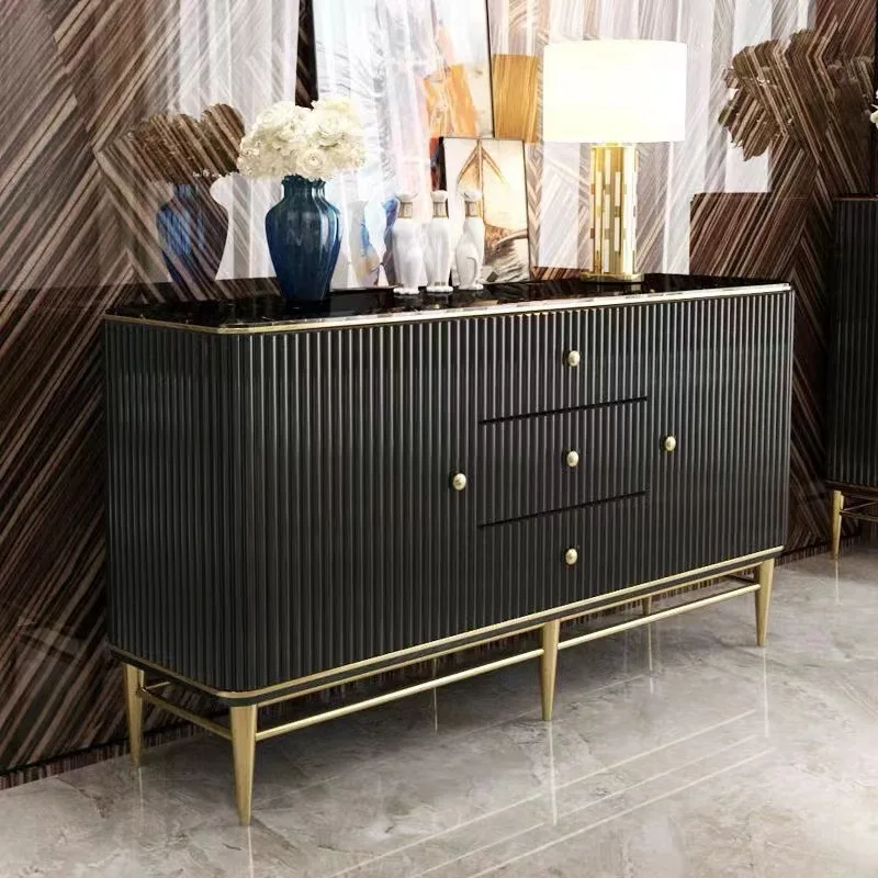 Profession Customization Luxury Long Dining Room Marble Wood Sideboard Storage Cabinet With Two Doors