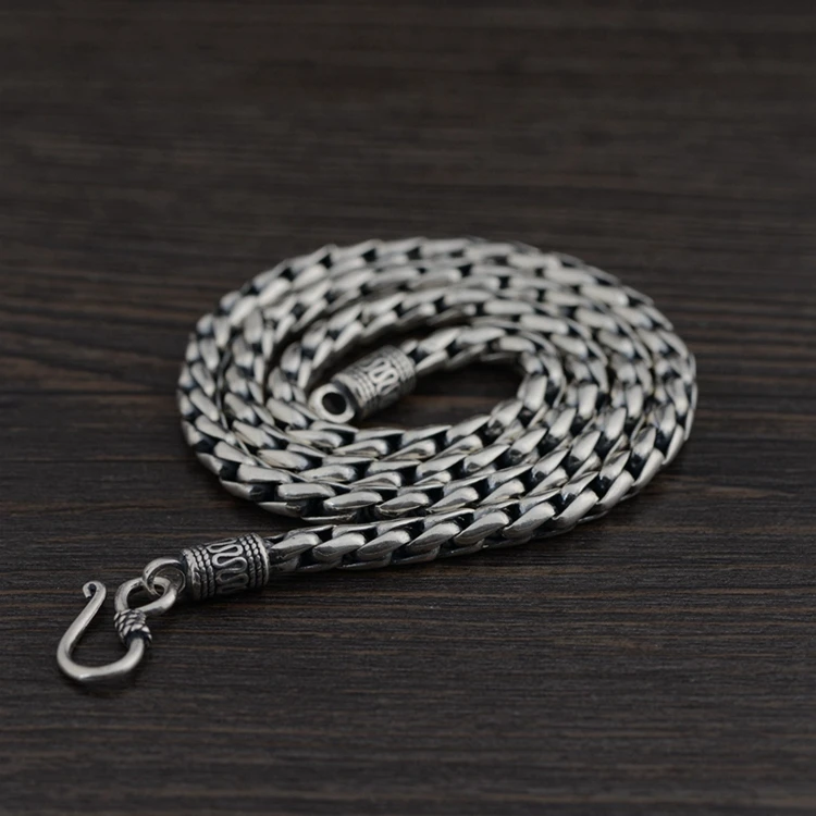 Authentic whip chain hip hop S925 Sterling Silver Chain Jewelry Vintage Thai Silver 5mm Silver Necklace for men