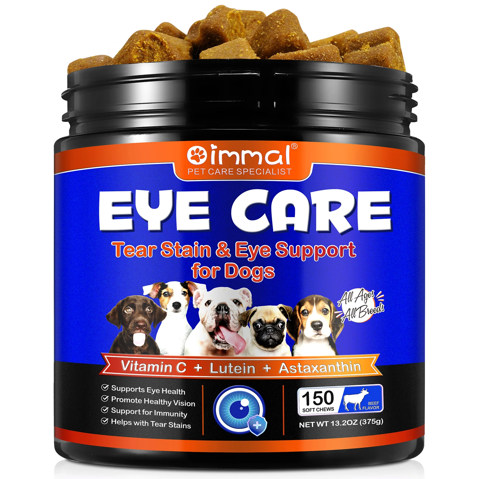 OIMMAI dog soft chews promote healthy vision pet dog tear stain remover eye care astaxanthin food lutein supplement for eyes