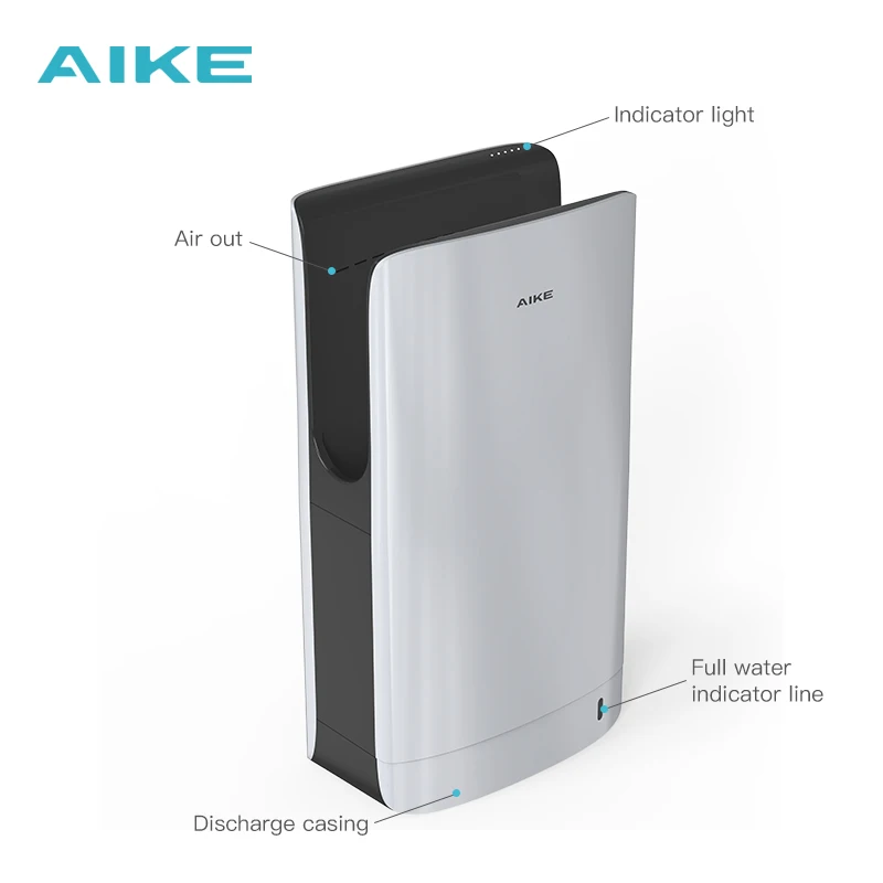 Aike New product AK2065 high speed wall mounted jet hand dryer bathroom ABS automatic hand dryer with hepa function