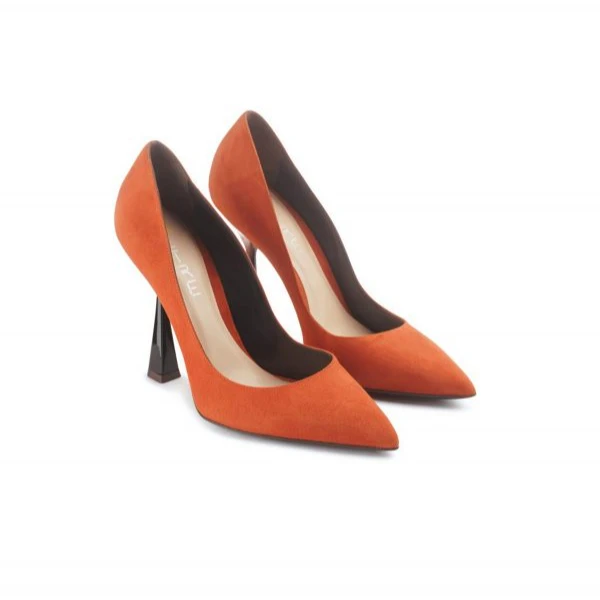 Fashion Luxury Genuin Leather Elegant Orange High Heels Women Elegant Shoes Made in Italy For Export Sale