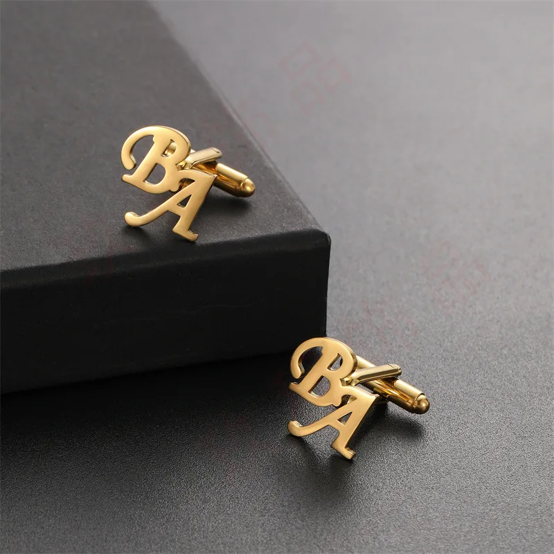 CUstom High Quality 18K Gold Plated Cufflink Letter Shape Stainless Steel Cufflinks for Men