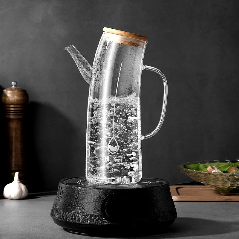 Large Capacity Glass Oil Bottle Oil Tank Soy Vinegar Seasoning Bottle Without Oil Hanging Side Handle for Household Kitchen