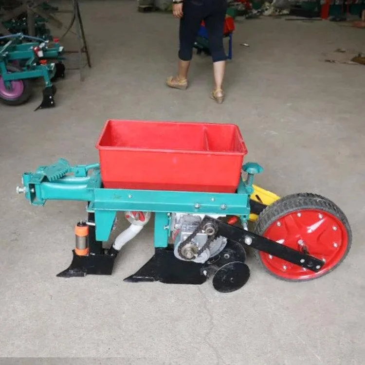 Small 2 wheels walking tractor mounted double rows corn precise seeder with fertilizer machine