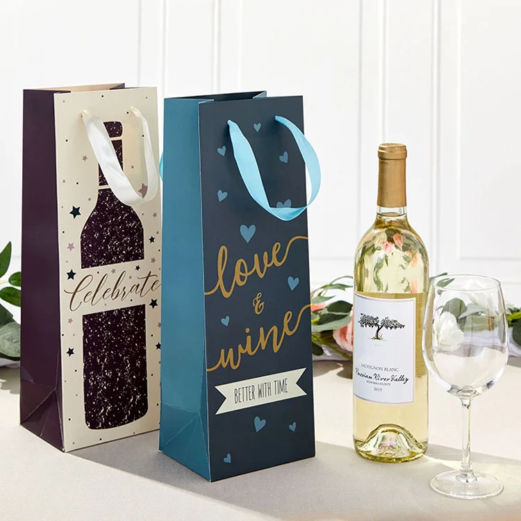 New Design Retail Eco Friendly Luxury Recycled Custom Logo Printing Cardboard Brown Kraft Paper Wine Bags for Champagne Bottle