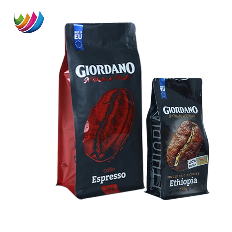 Coffee Bag 340g 500g 1kg Custom Print Flat Bottom Stand up Coffee Bag Coffee Bean Bags Packaging Pouch With Valve and Zipper