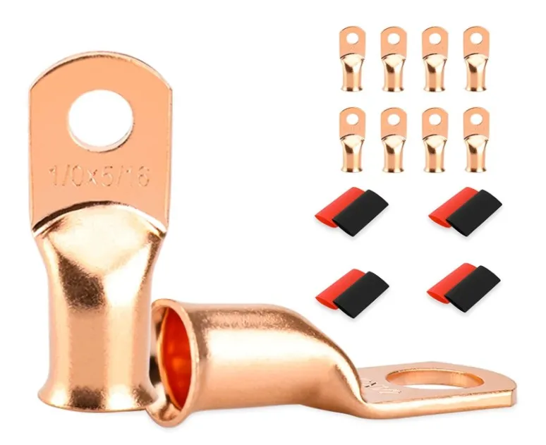 Наконечники для проводов 1/0 дюйма, медные кабельные наконечники, клеммные соединители для аккумуляторов, клеммы-обжимные кольца, аккумулятор, калибр 3/8 дюйма