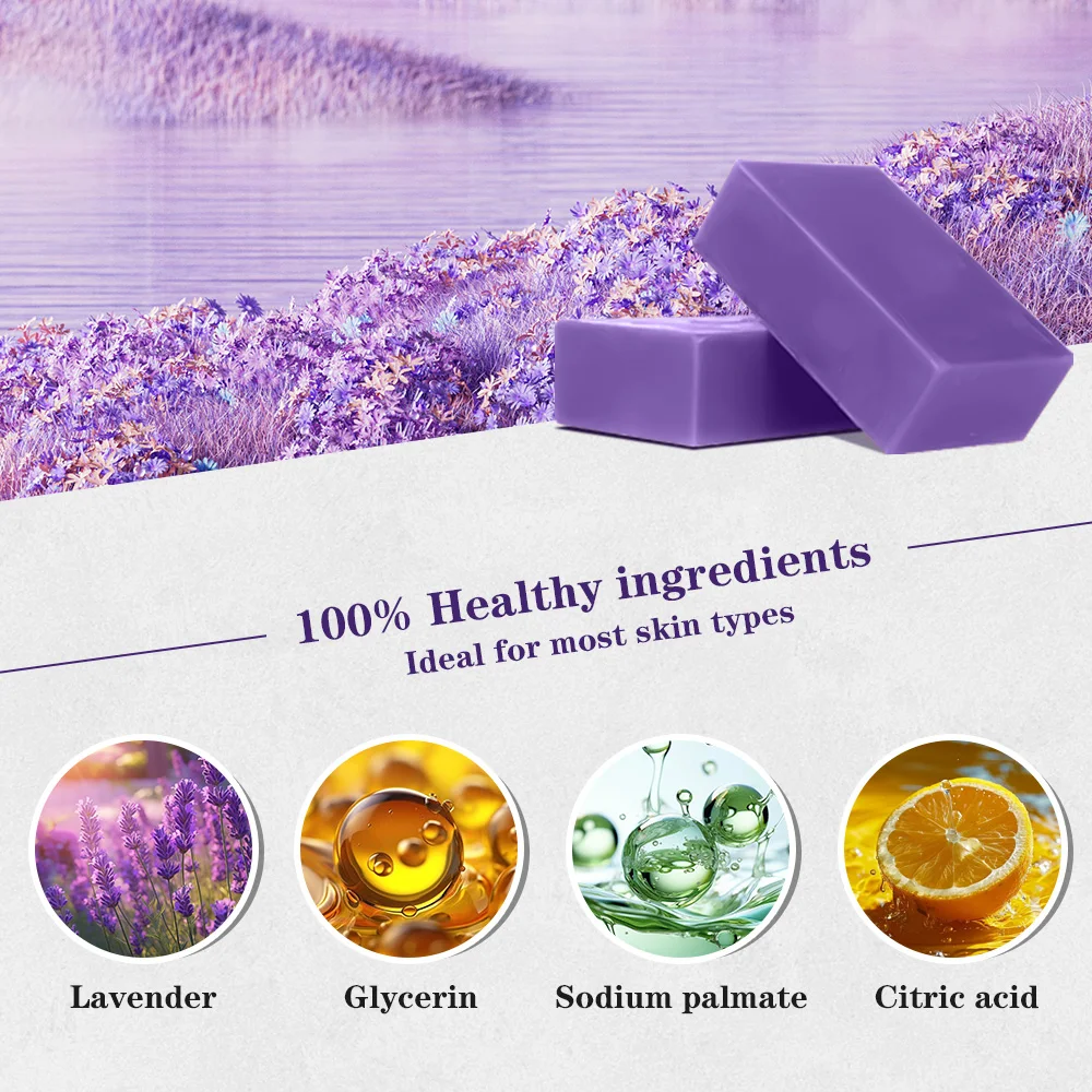 OEM/ODM Lavender Face Whitening Soap Face & Body Cleansing Dark Spots Bar Handmade Organic Lavender Skin Lightening Soap