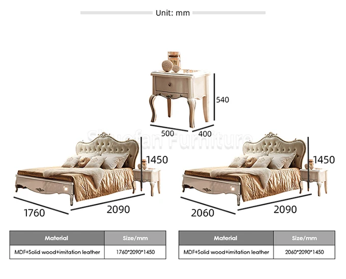 Modern Home Furniture Hotel Bedroom Sets King Size Solid Wood Leather Bed
