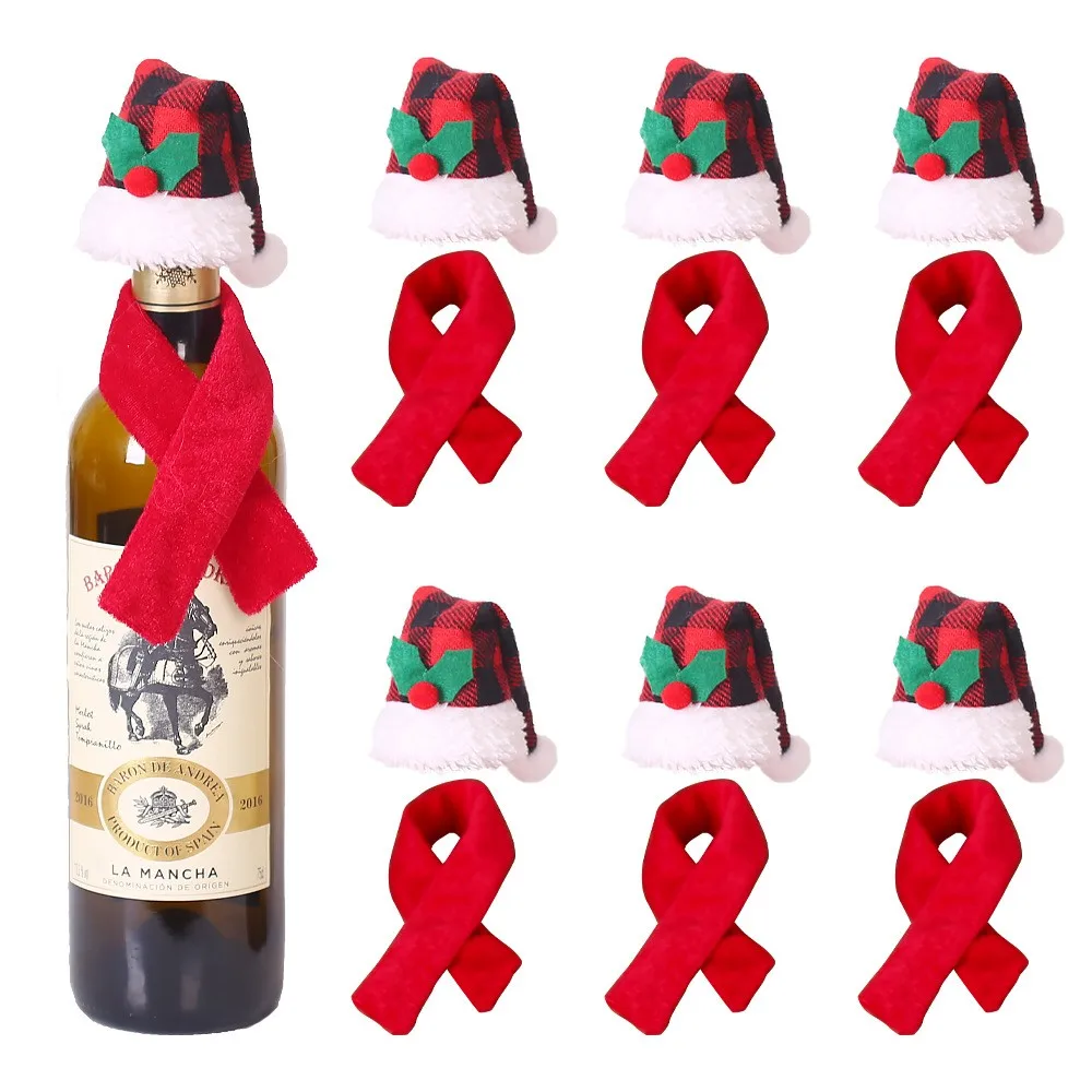 New Year 2023 Merry Christmas Party Ornament DIY Bow Knot 2PCS Scarf Hat Suit Wine Bottle Covers Bags Xmas Party Supplies