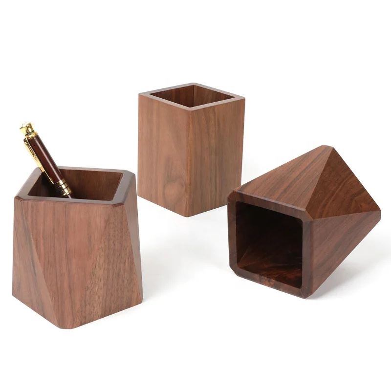 Office Desk Pen Pencil Holder Bamboo Wood Pen Holder Creative Black Walnut Pen Pencil Holder