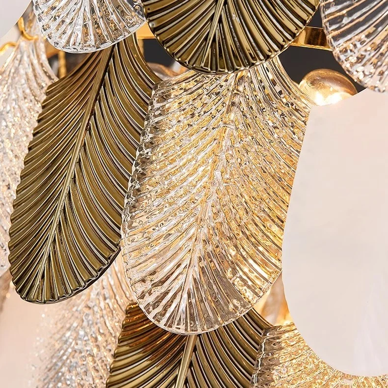 Luxury Loft Hotel Lobby Project Restaurant LED Chandelier Lighting Villa Living Room Dinning Room Leaf Glass Chandelier