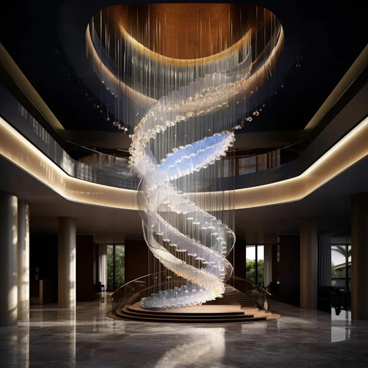 Custom Staircase Deco Pendant Light Hotel Lobby Living Room LED Morden Crystal Chandelier Pendant Lights