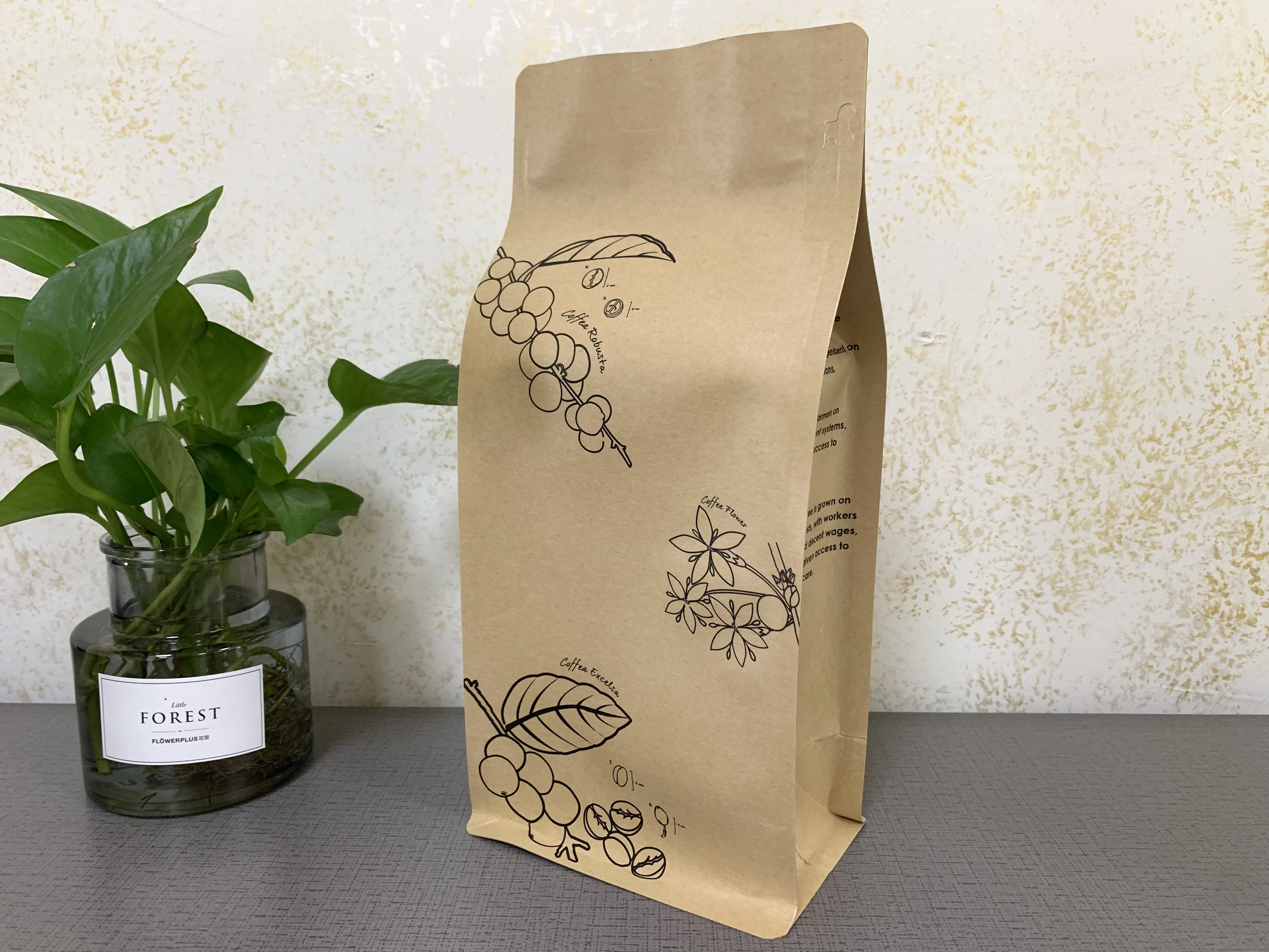 Digital Print LOQ MOQ 250g 500g 1KG matte finished Kraft Paper Packaging Coffee bean Flat Bottom Bags With Valve and Zipper