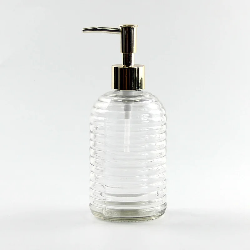 Horizontal thread glass hand sanitizer press pump bottle hotel hair shampoo shower spray 450ml manufacturer wholesale custom l