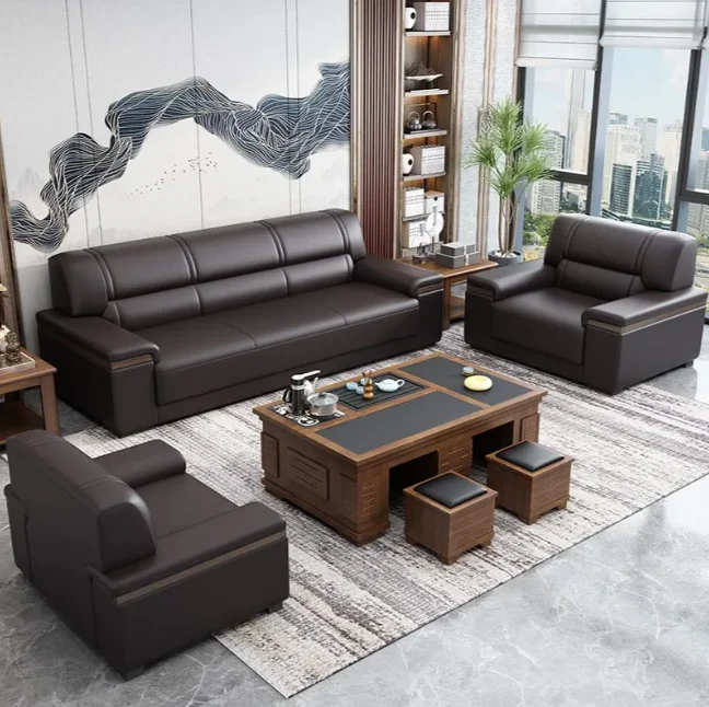 Top Fashion factory high quality LOGO custom leather reception set tea table combina Office sofa