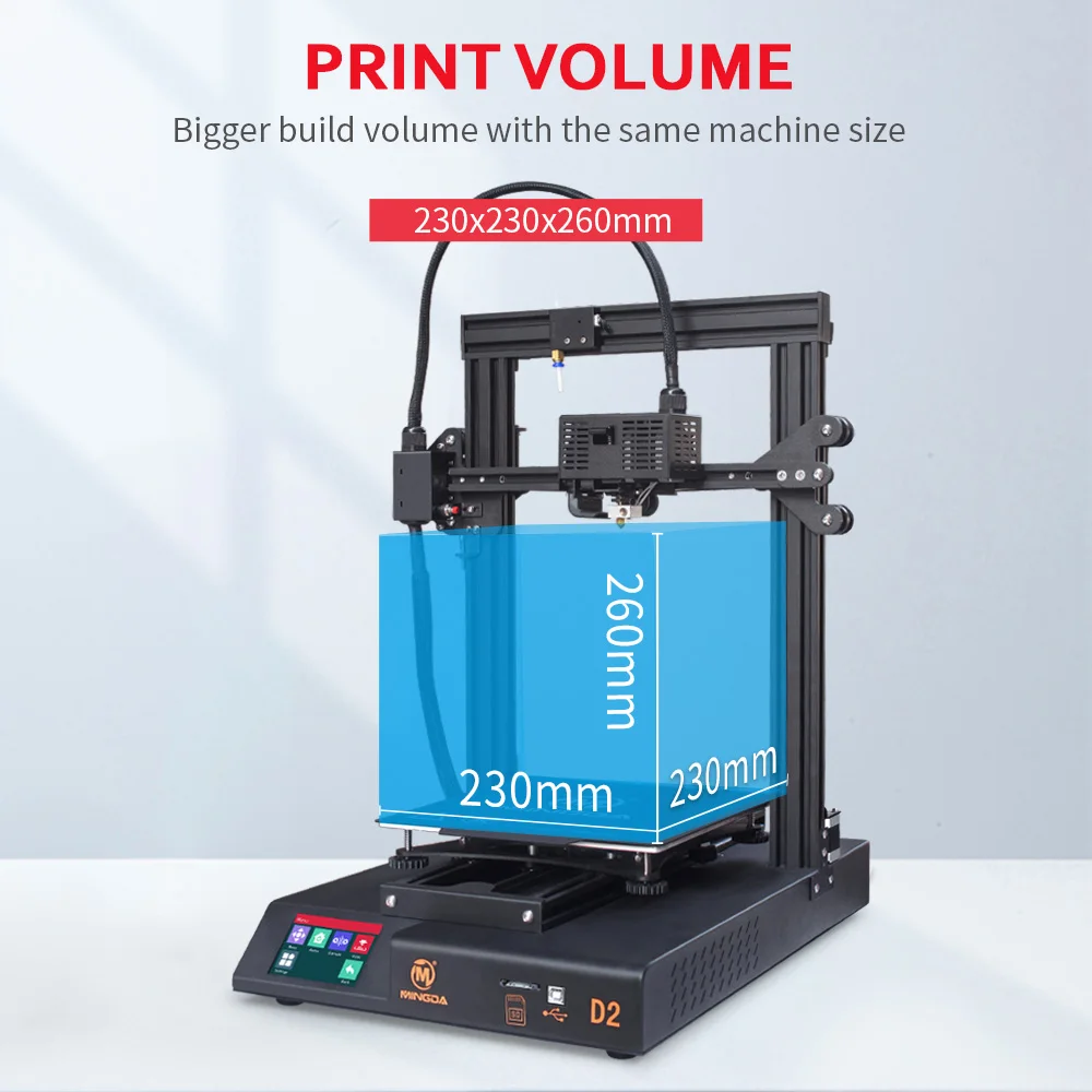 MINGDA D2 The Best Entry Level 3D Printer 32 Bits Motherboard 230*230*260mm High Resolution 3D Printer FDM Single Color Provided