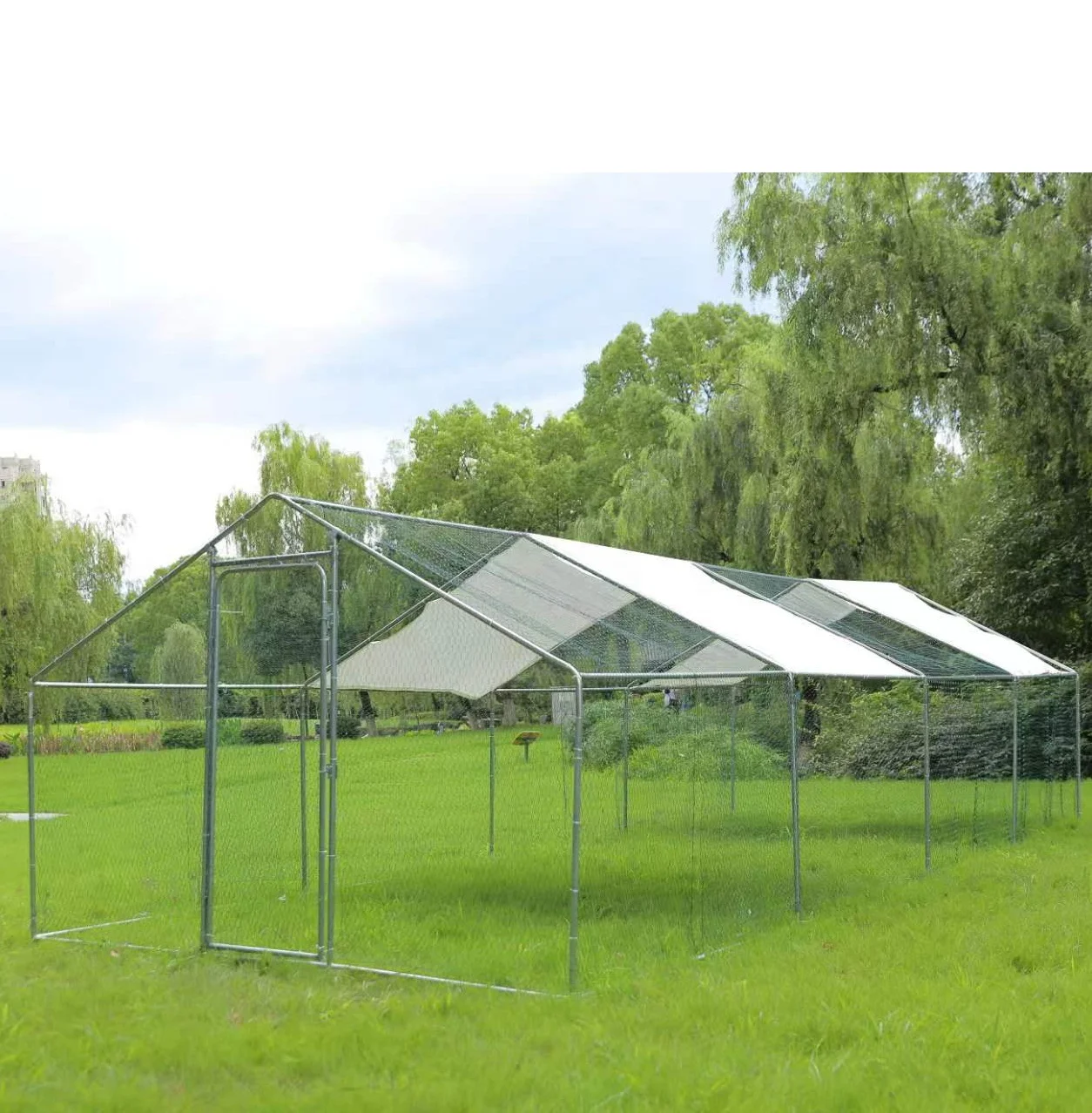 US 8x3x2m Chicken Coop Walk-in Metal Poultry Cage Hen House Chicken Run Cover