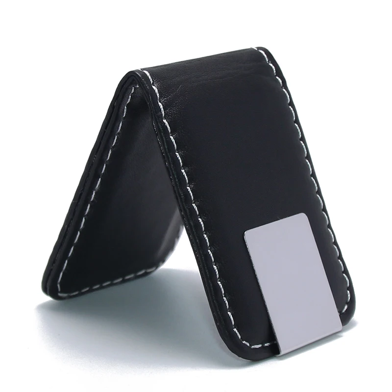
Magnet Wallet ID Credit Clip Cash Holder Black Leather Metal Paper Clips Purse Stainless Steel Business Mens Leather Money Clip 