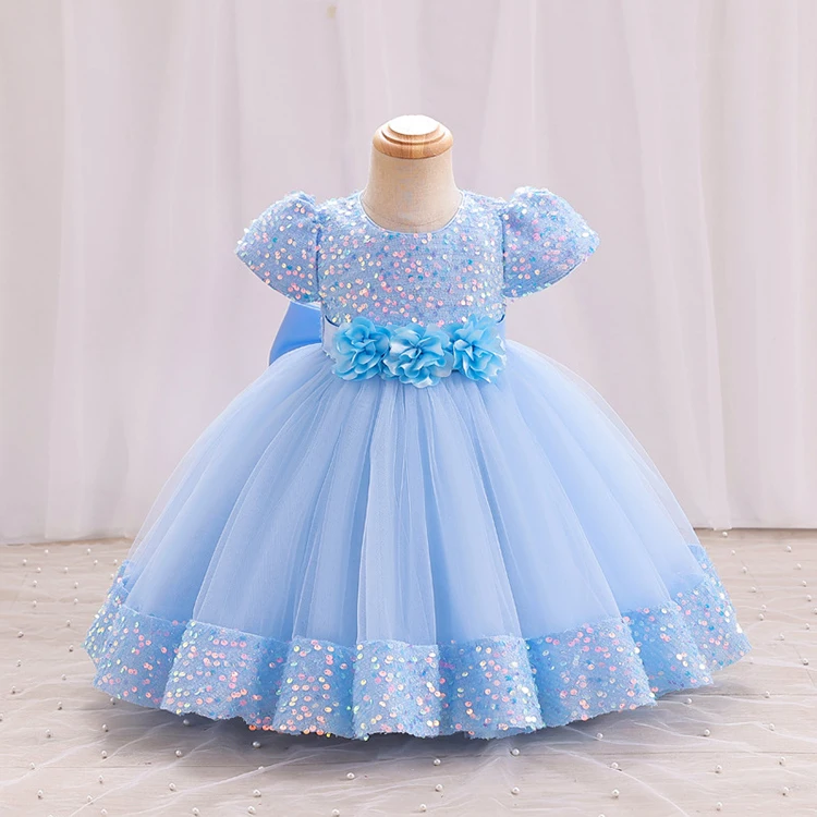 Baby Girl Birthday Party Dress Short Sleeve Sequined Tutu Skirt Christening Dresses