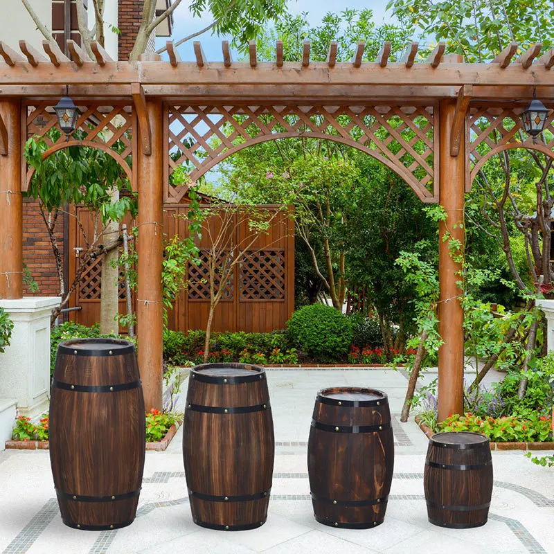 Wholesale Customized Charring Oak Wooden Barrel Decoration Big Wood Barrel