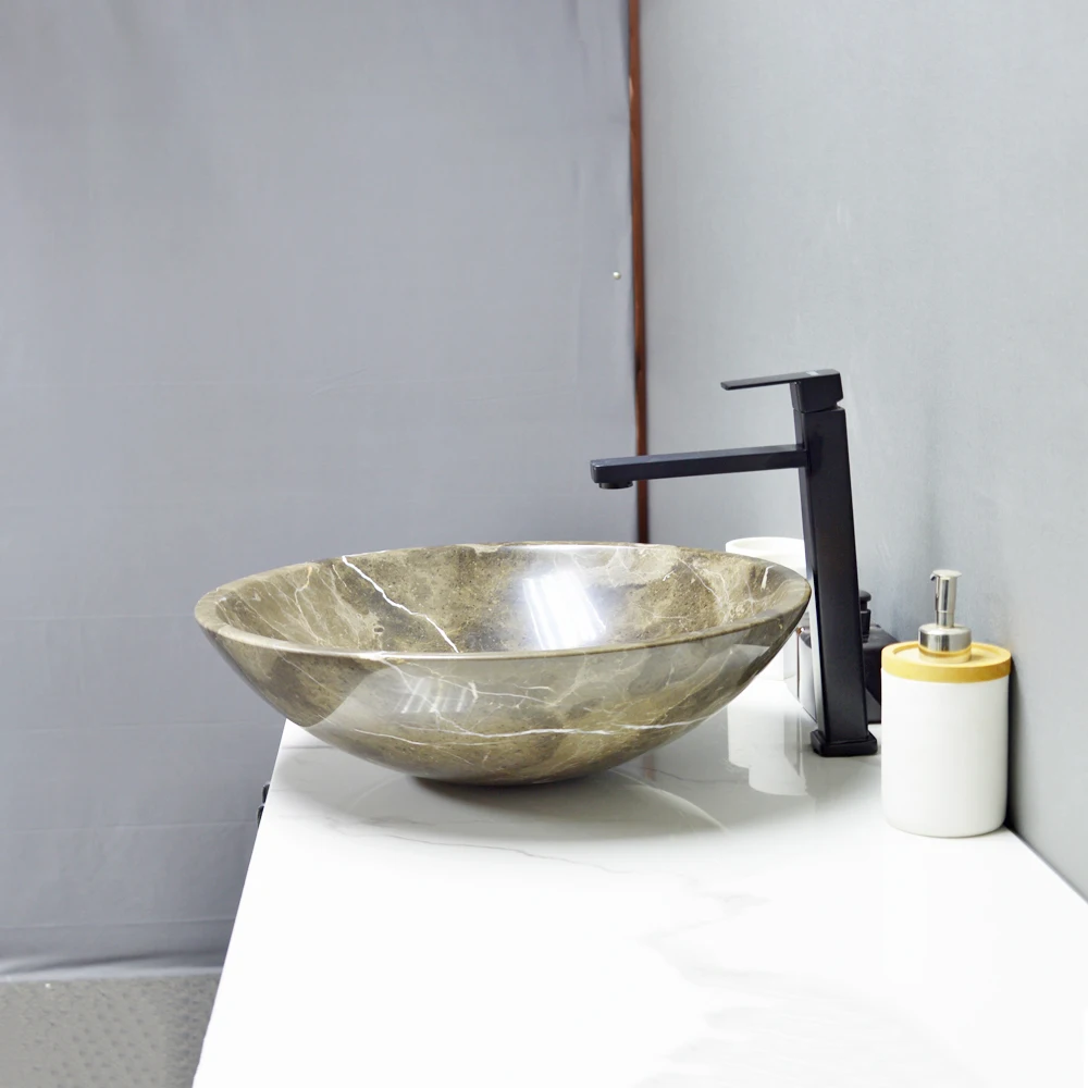 Luxury style wash basins marble sink bathroom vessel sink round shape basin washbasin counter top basin