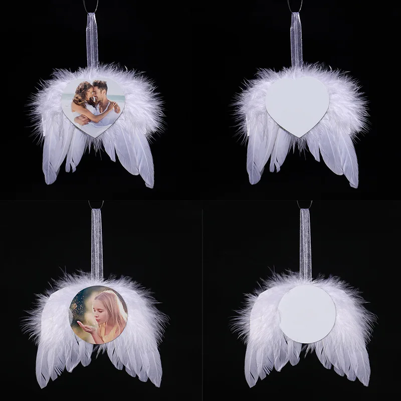 Printable Aluminum Sublimation Christmas Ornaments sublimation blank  Feather angel wing pendant For Christmas Decoration