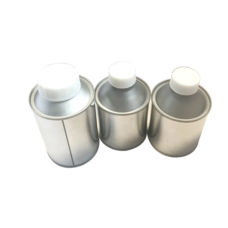
200ml/250ml round metal tin can with screw top bottles glue tinplate can with plastic cap with brush 
