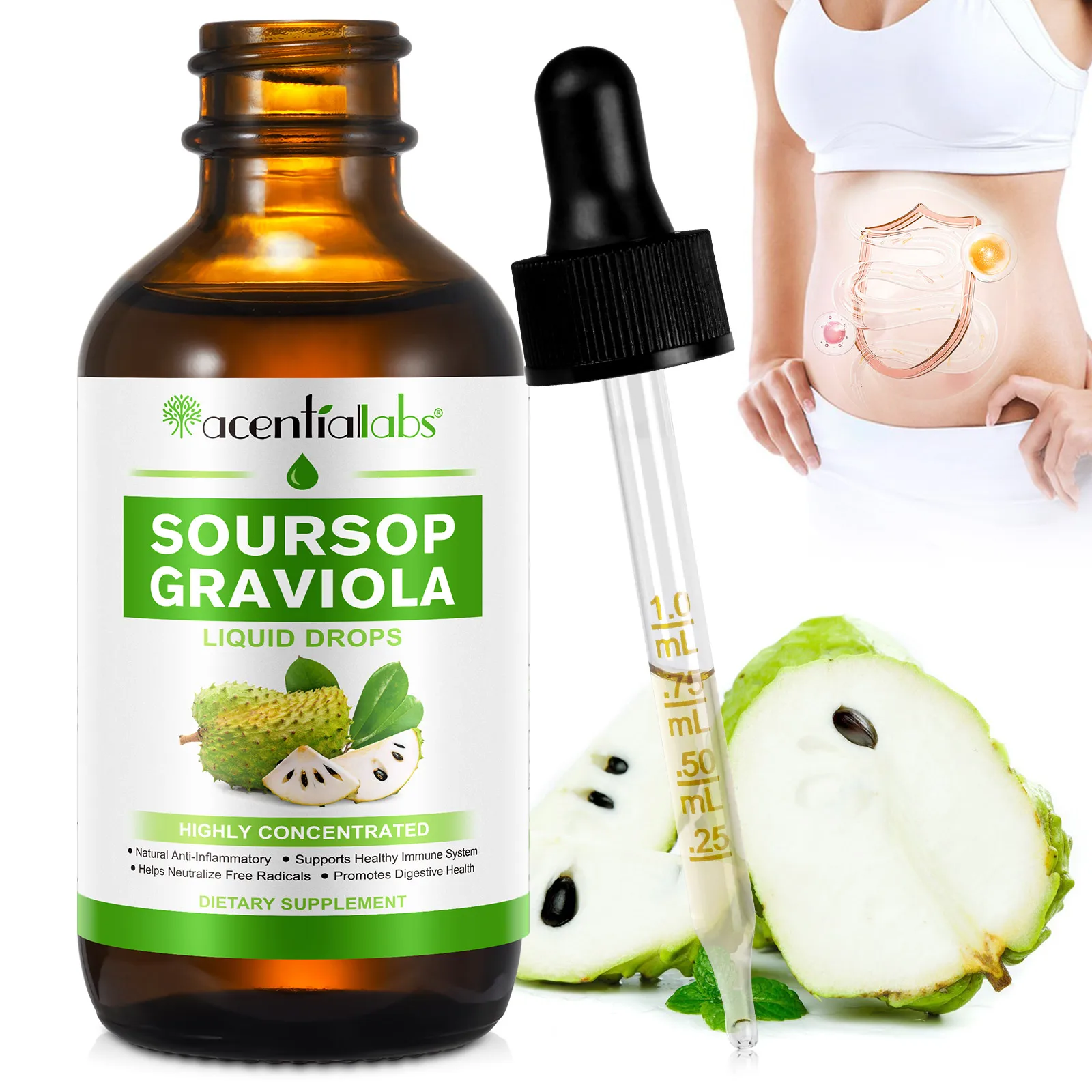 Acentiallabs dietary supplement 60ml graviola fruit extract soursop graviola drops soursop graviola liquid drop