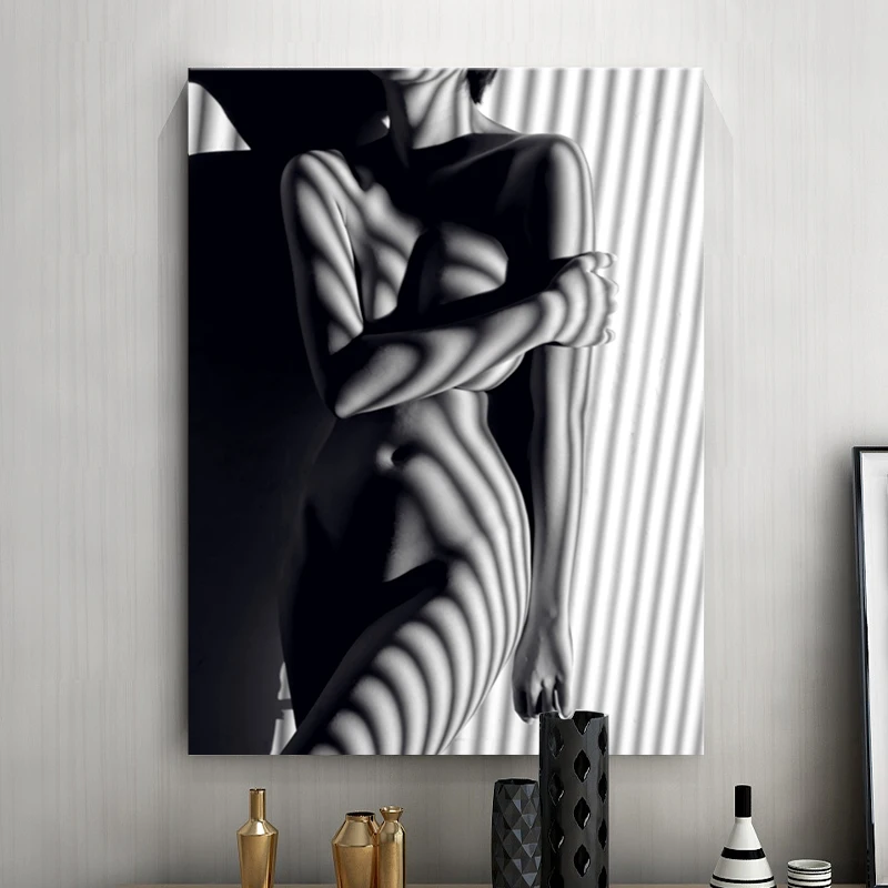 modern black and white sexy nude body painting girl woman photo wall art