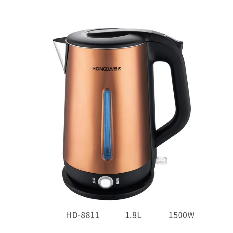 
1500W 1.8L Brown Red Blue Stainless Steel Water Electric Kettle with BS VDE USA Plug 