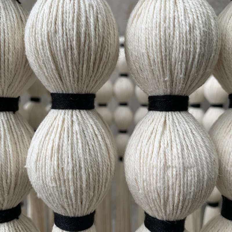 White Black Taupe Fiber Art Macrame Yarn Wrapped Ball Macrame Mural Modern Wall Hanging Macrame Wall Decor for Dining Room