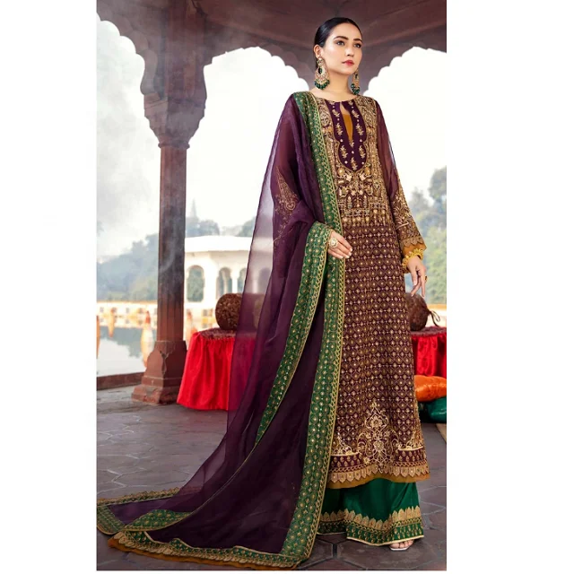 Оптовая продажа, индивидуальная Высококачественная Пакистанская одежда с вышивкой из шифона лучшего качества, 3 предмета