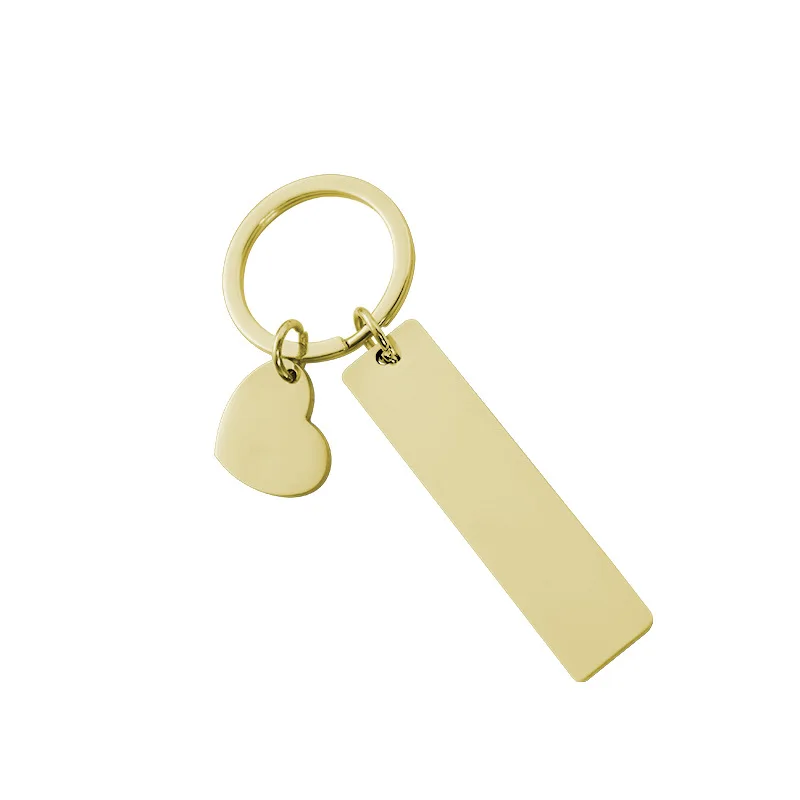 Diy Custom Mirror Finish Stainless Steel strip Gold Silver blank metal keychain Blank heart ornament personalize bar key chains