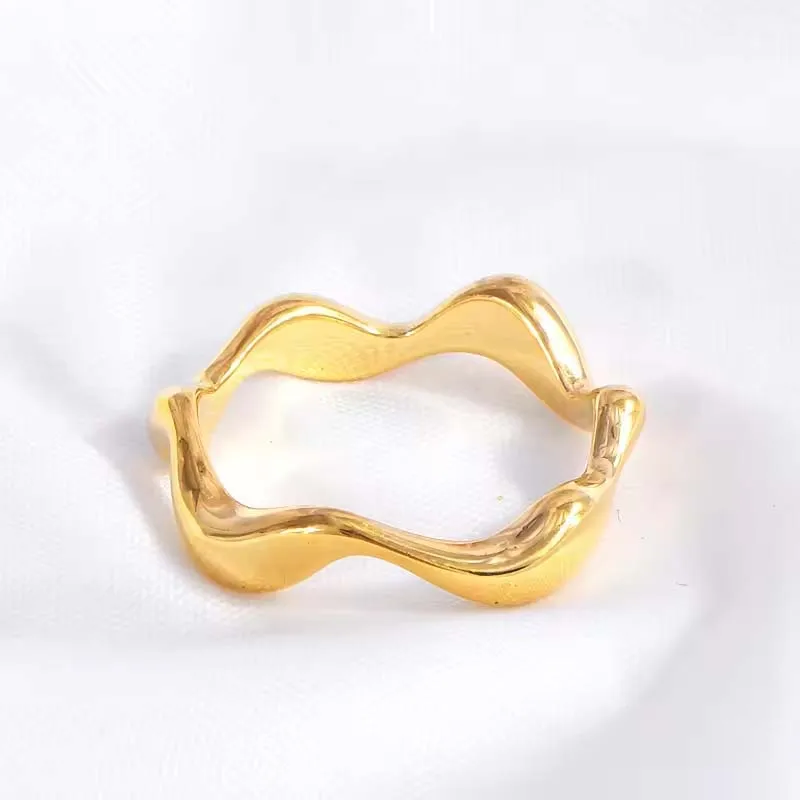 AOFEI Jewelry 18K Gold Plated Wonky Squiggle Stainless Steel Trendy Fashion Wave Ring
