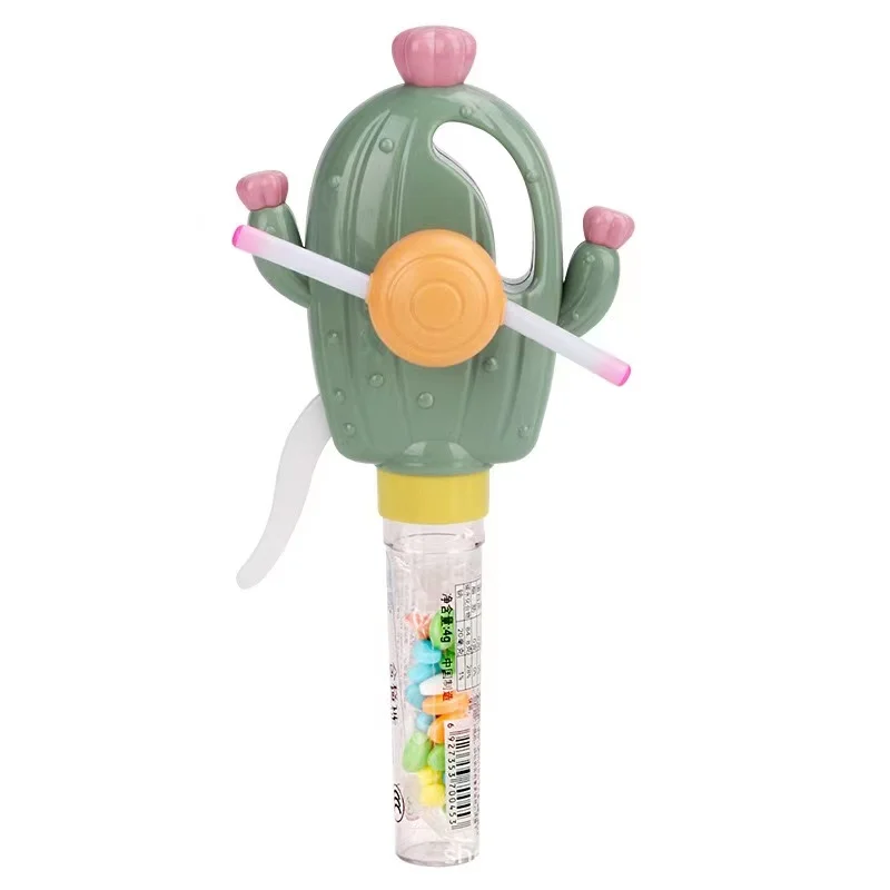 Creative Cactus Hand-cranked Mini Fan Light Candies Filling Toy Delicious Fun Plastic Candy Toys for Kid