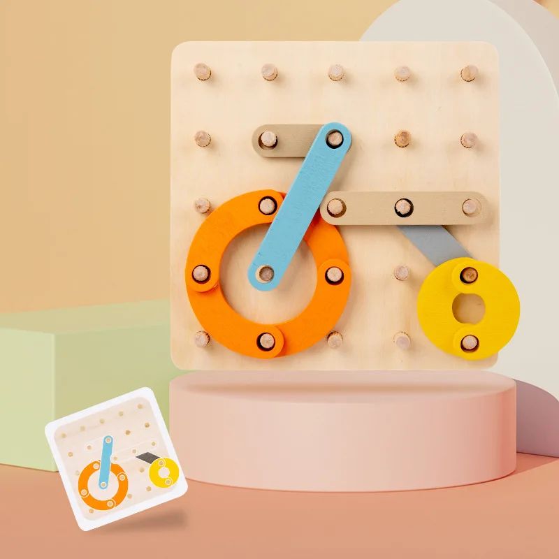 Early Education Math Puzzle Geometric Figure Teaching Aids Educational Pattern Cards Graphic Creative Toy Wooden Nails Board